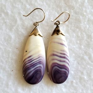 Purple Spiny Oyster Wampum Earrings Sterling